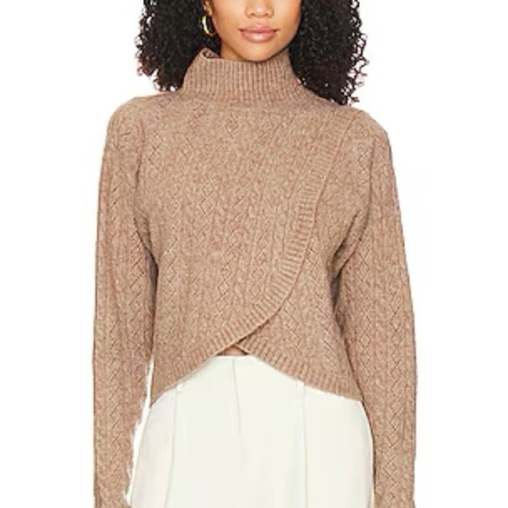 ASTR The Label Ember Sweater in Mocha - Crossover Hem Cable Knit - Size‎ S